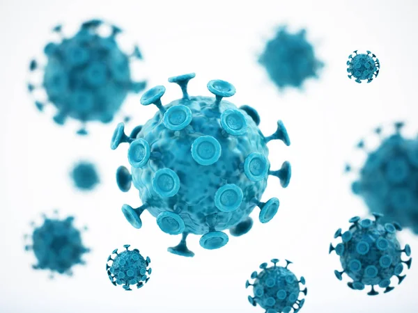 Virus verdi isolati su sfondo bianco. Illustrazione 3D — Foto Stock