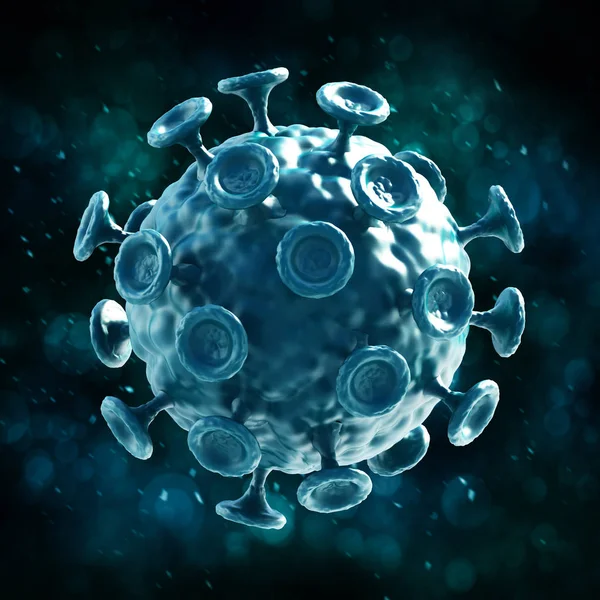 Virus verde isolato su sfondo scuro. Illustrazione 3D — Foto Stock