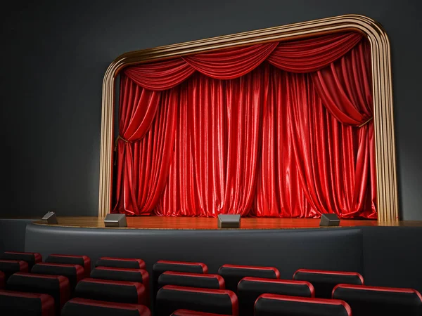 Salle de théâtre avec des sièges rouges. Illustration 3D — Photo