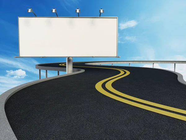 Пустой рекламный щит, стоящий рядом с шоссе. 3D иллюстрация — стоковое фото