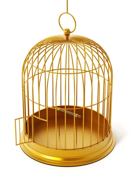 Gold bird cage isolated on white background. 3D illustration — Stock Photo, Image