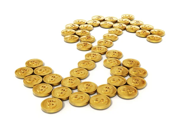 Pièces d'or formant symbole dollar. Illustration 3D — Photo