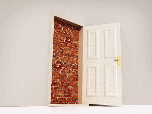 Open door leading to brick wall. 3D illustration — Stock Photo, Image