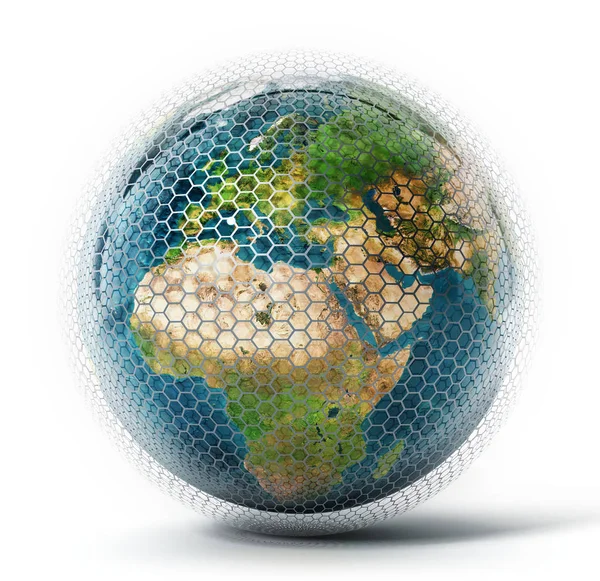 Earth covered with hexagonal tiles. 3D illustration — Stock Photo, Image