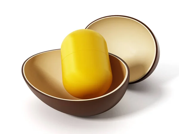 Открыть яйцо сюрприз с желтой капсулой. 3D иллюстрация — стоковое фото