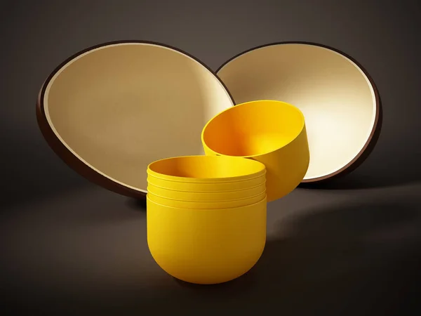 Offene Eierüberraschung mit gelber Kapsel. 3D-Illustration — Stockfoto