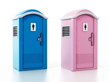 Taşınabilir mavi erkek ve pembe kadın Wcs. 3d çizim