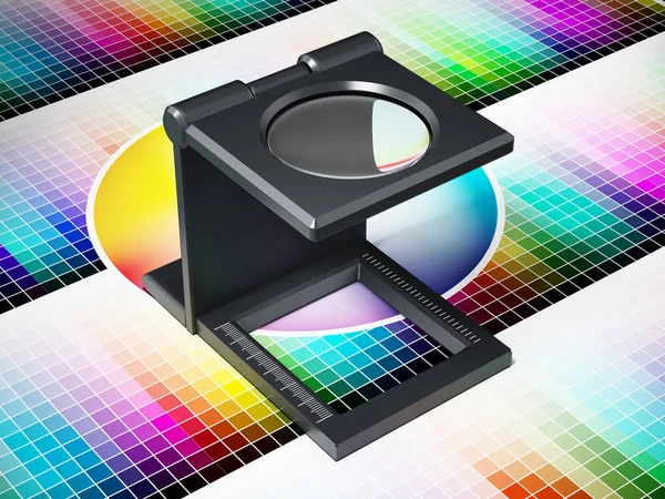 Renk tablosu üzerinde baskı Büyüteç. 3D çizim