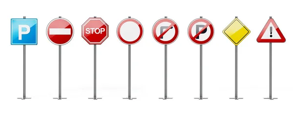 Traffic signs isolated on white background. 3D illustration — Stock Photo, Image