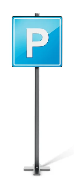 Señal de tráfico de estacionamiento azul aislada sobre fondo blanco. Ilustración 3D — Foto de Stock