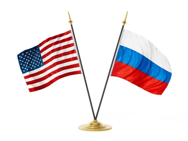 Рабочие флаги Соединенных Штатов Америки и России. 3D иллюстрация — стоковое фото
