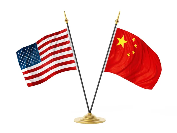 United States of America and China desktop flags. 3D illustration — Stock Photo, Image