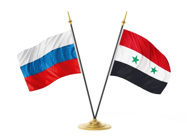 Rusland en Syrië bureaublad vlaggen. 3D illustratie — Stockfoto
