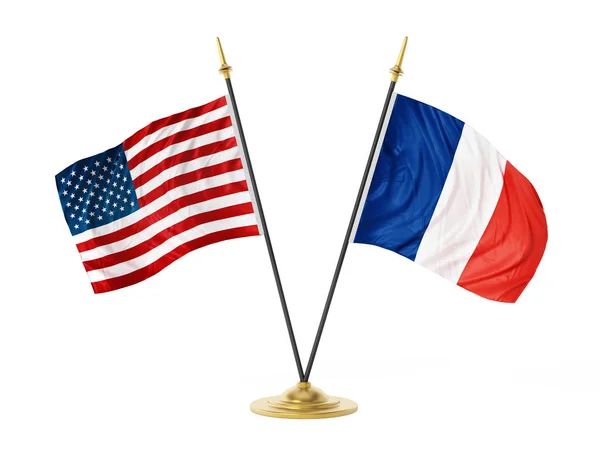 Förenta staterna och Frankrike stationära flaggor. 3D illustration — Stockfoto