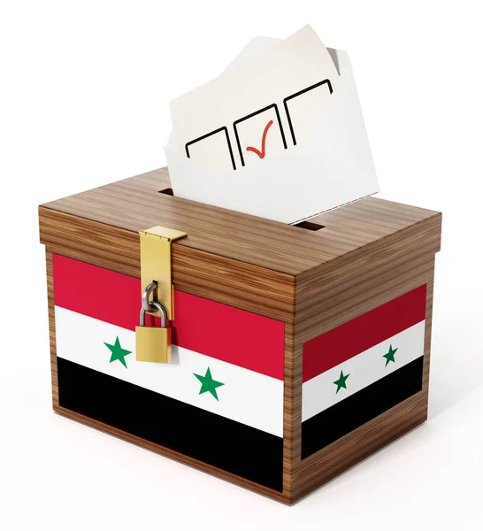 Szíriai zászló texturált, szavazóurnákhoz és enveloppe. 3D-s illusztráció — Stock Fotó