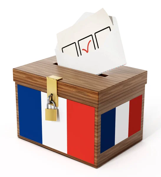 French flag textured ballot box and enveloppe. 3D illustration — Stock Photo, Image