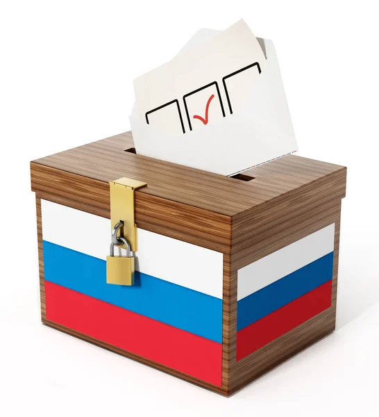 Российский флаг текстурированный избирательный ящик и конверт. 3D иллюстрация — стоковое фото