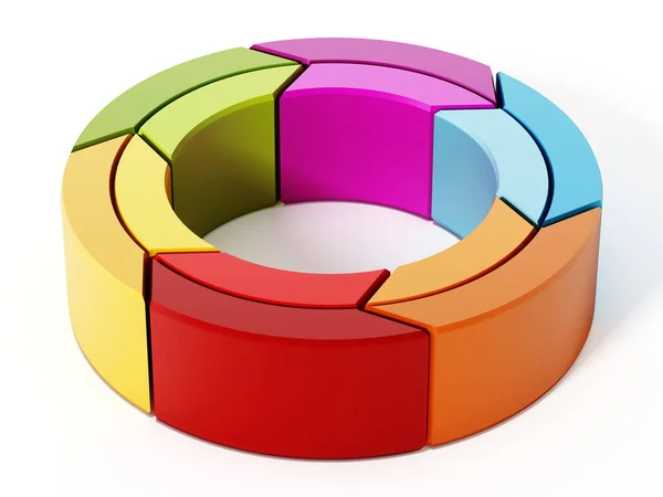 Rotierende mehrfarbige Pfeile, die einen Kreis bilden. 3D-Illustration — Stockfoto