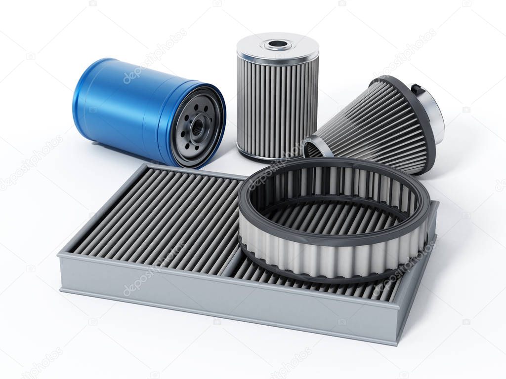 Car spare oil and air filters. 3D illustration