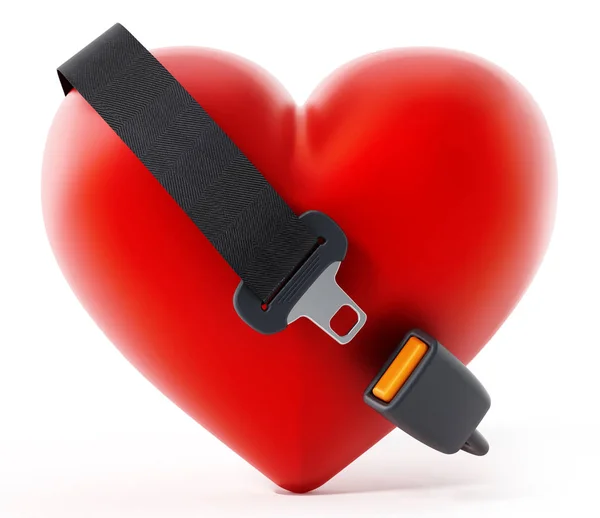 Pas bezpieczeństwa wokół czerwone serce. ilustracja 3D — Zdjęcie stockowe