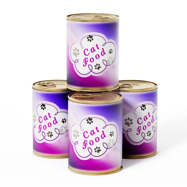 猫食品缶はスタックに孤立した白い背景です。3 d イラストレーション — ストック写真