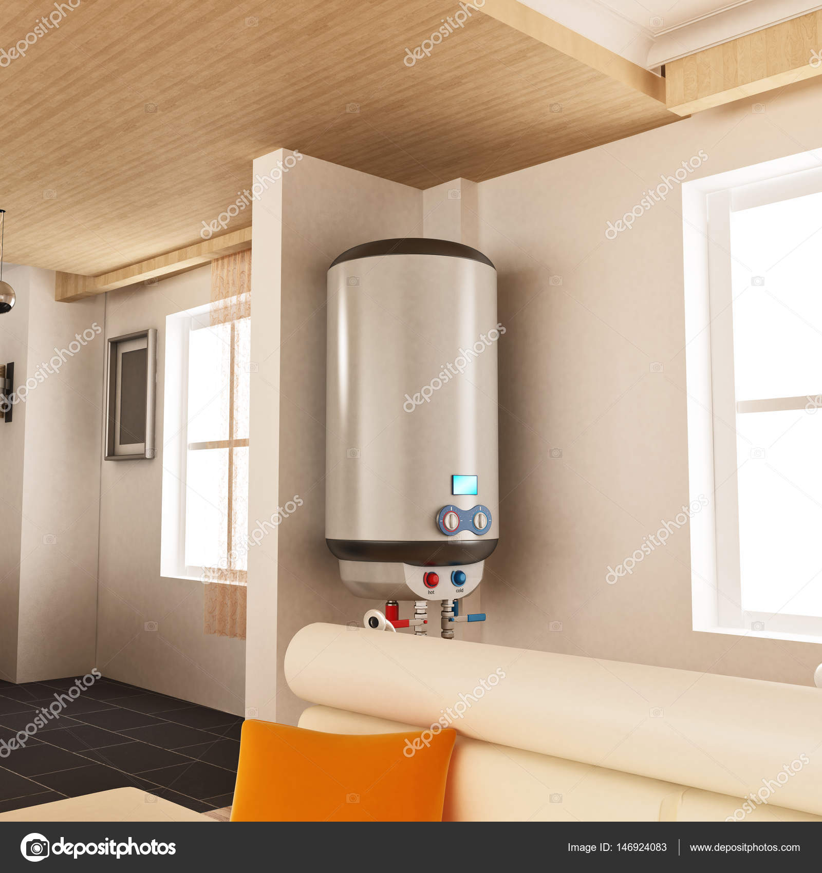 Wasser-Heizung an der Wand hängen. 3D illustration — Stockfoto ... Wasser-Heizung an der Wand hängen. 3D illustration — Stockfoto ...