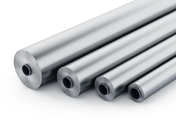 Tubi di alluminio isolati su fondo bianco. Illustrazione 3D — Foto Stock