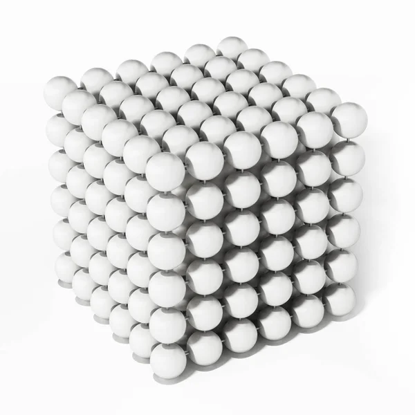 White spheres forming a cube shape. 3D illustration — Stock Photo, Image