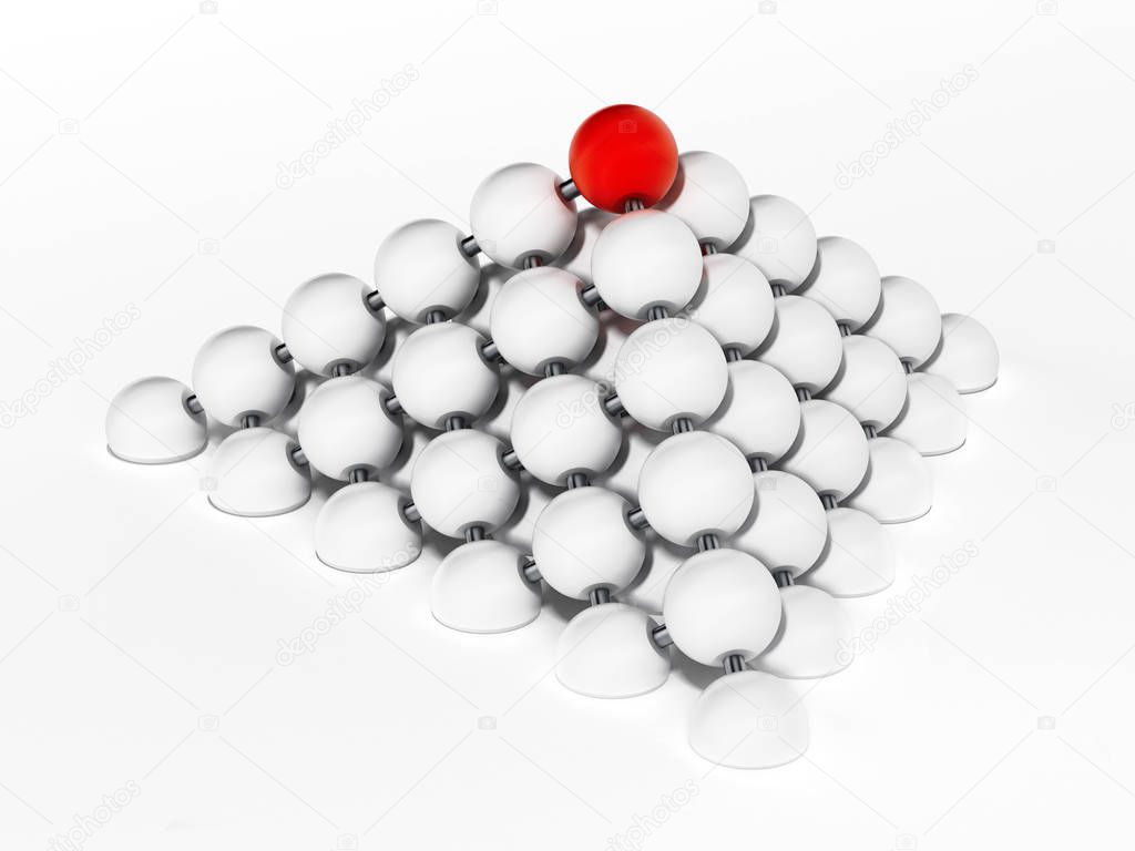 White spheres forming a pyramid shape. 3D illustration