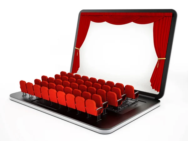 Rote Sitze auf Laptop mit leerem Bildschirm. 3D-Illustration — Stockfoto