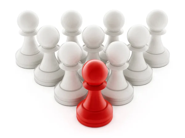 Pedone di scacchi rossi davanti a pedoni bianchi. Illustrazione 3D — Foto Stock