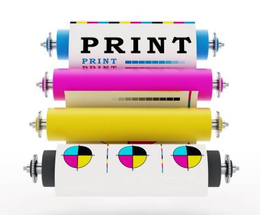 CMYK Matbaa baskı testi ile. 3D çizim