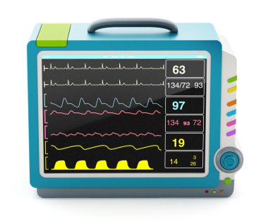Tıbbi monitör hayati sağlık bilgileri gösteriliyor. 3D çizim