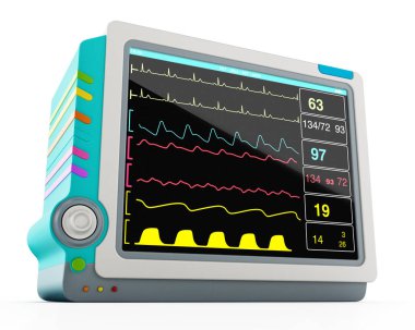 Tıbbi monitör hayati sağlık bilgileri gösteriliyor. 3D çizim