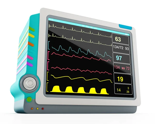 Monitor medico che mostra informazioni vitali sulla salute. Illustrazione 3D — Foto Stock