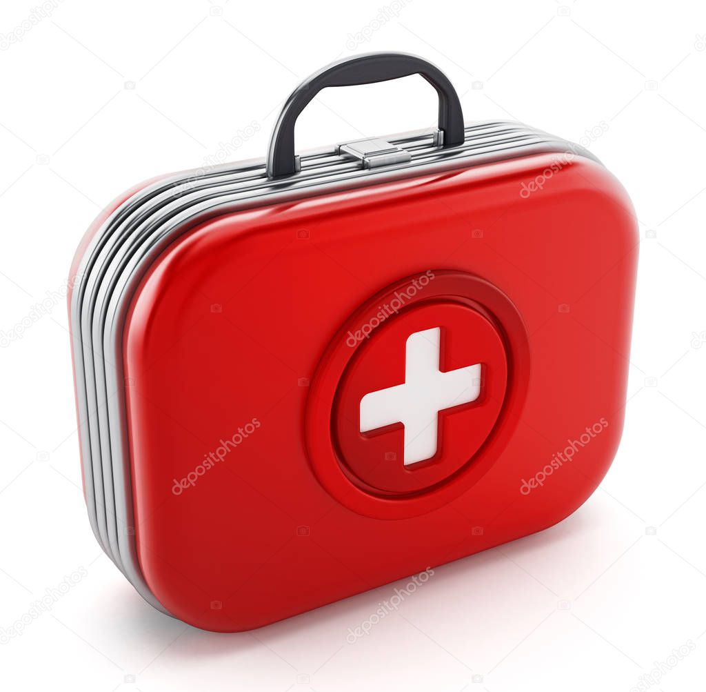 First aid kit isolated on white background. 3D illustration