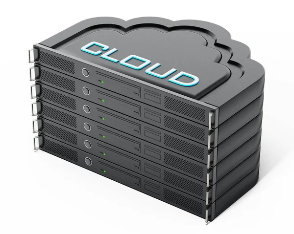 Nube en forma de pila de rack de servidor de red. Ilustración 3D — Foto de Stock