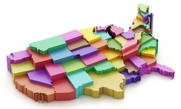 Çok ABD harita gösteren devlet sınırlarının renkli. 3D çizim — Stok fotoğraf