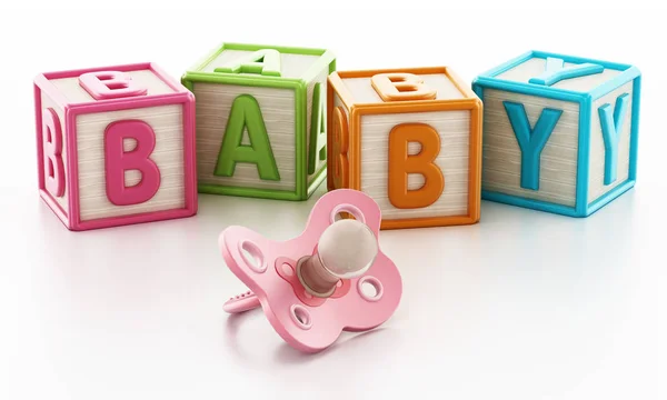 Colorful toy cubes forming baby word. 3D illustration — Stock Photo, Image