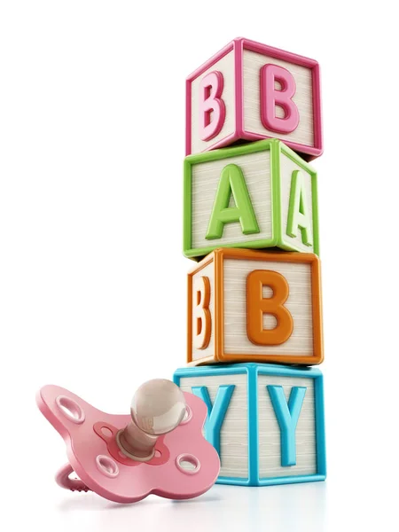 Bunte Spielzeugwürfel bilden das Babywort. 3D-Illustration — Stockfoto