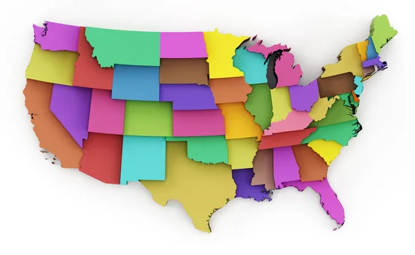 Multi colored USA map showing state borders. 3D illustration — Stock Photo, Image