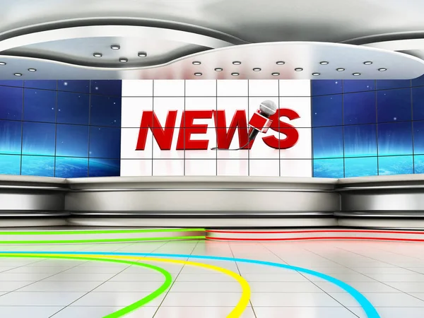 Büyük Tv ekranı ile modern news stüdyo. 3D çizim — Stok fotoğraf