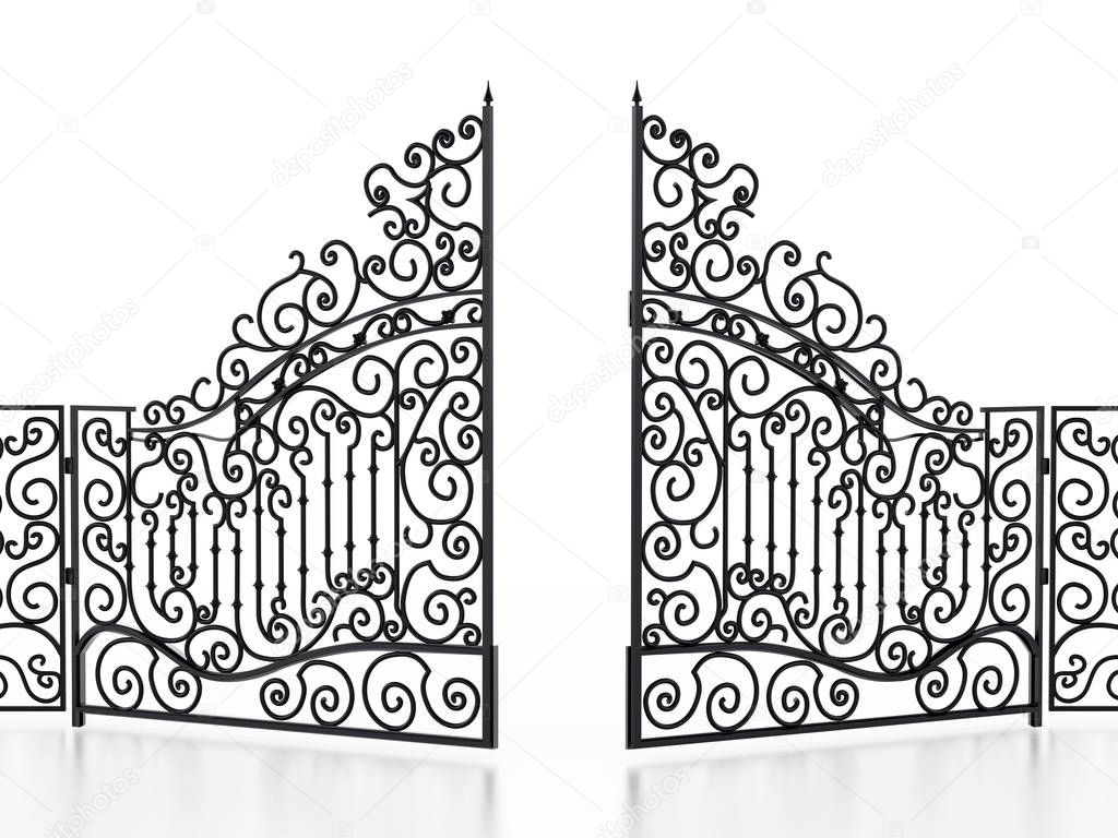 Wrought iron gate isolated on white background. 3D illustration