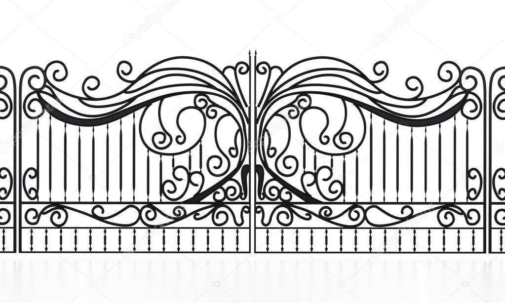 Wrought iron gate isolated on white background. 3D illustration