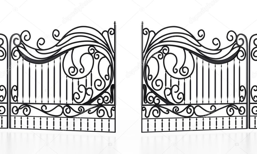 Wrought iron gate isolated on white background. 3D illustration