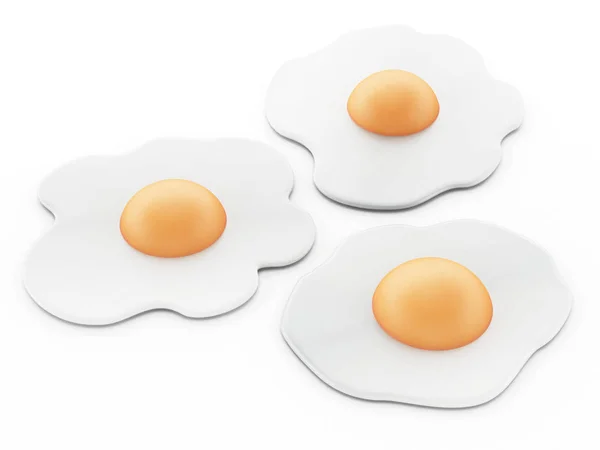 Жареные яйца изолированы на белом фоне. 3D иллюстрация — стоковое фото
