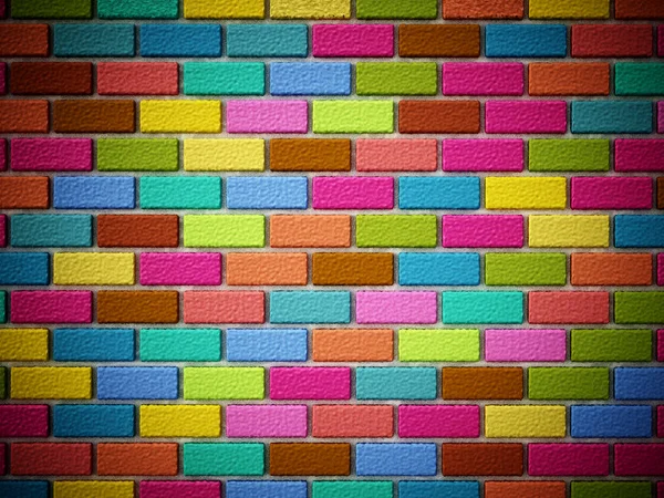 Multi barevné cihly tvoří zeď. 3D obrázek — Stock fotografie