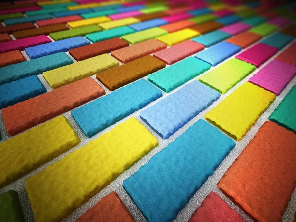 Multi colored bricks forming a wall. 3D illustration — Stock Photo, Image