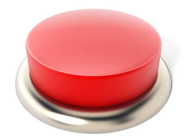 Červené tlačítko izolované na bílém pozadí. 3D ilustrace — Stock fotografie