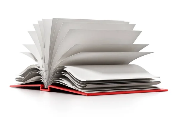 Öppen bok med tomma vita sidor. 3D illustration — Stockfoto